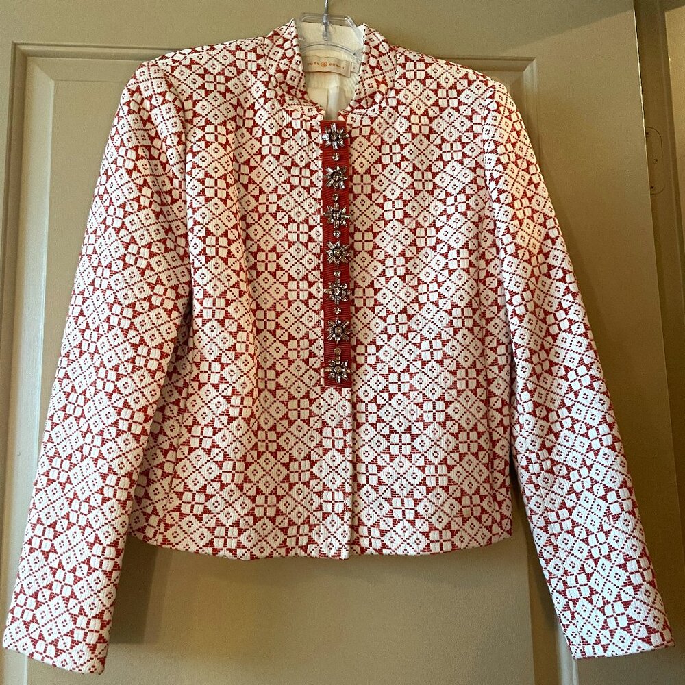 Tory Burch Red and White Patterned Jacket